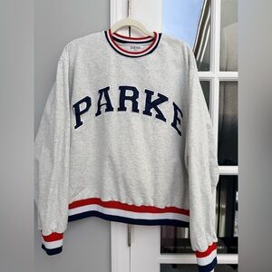 Parke Gray Sweater with Red and Blue Accents excellent pre-loved condition